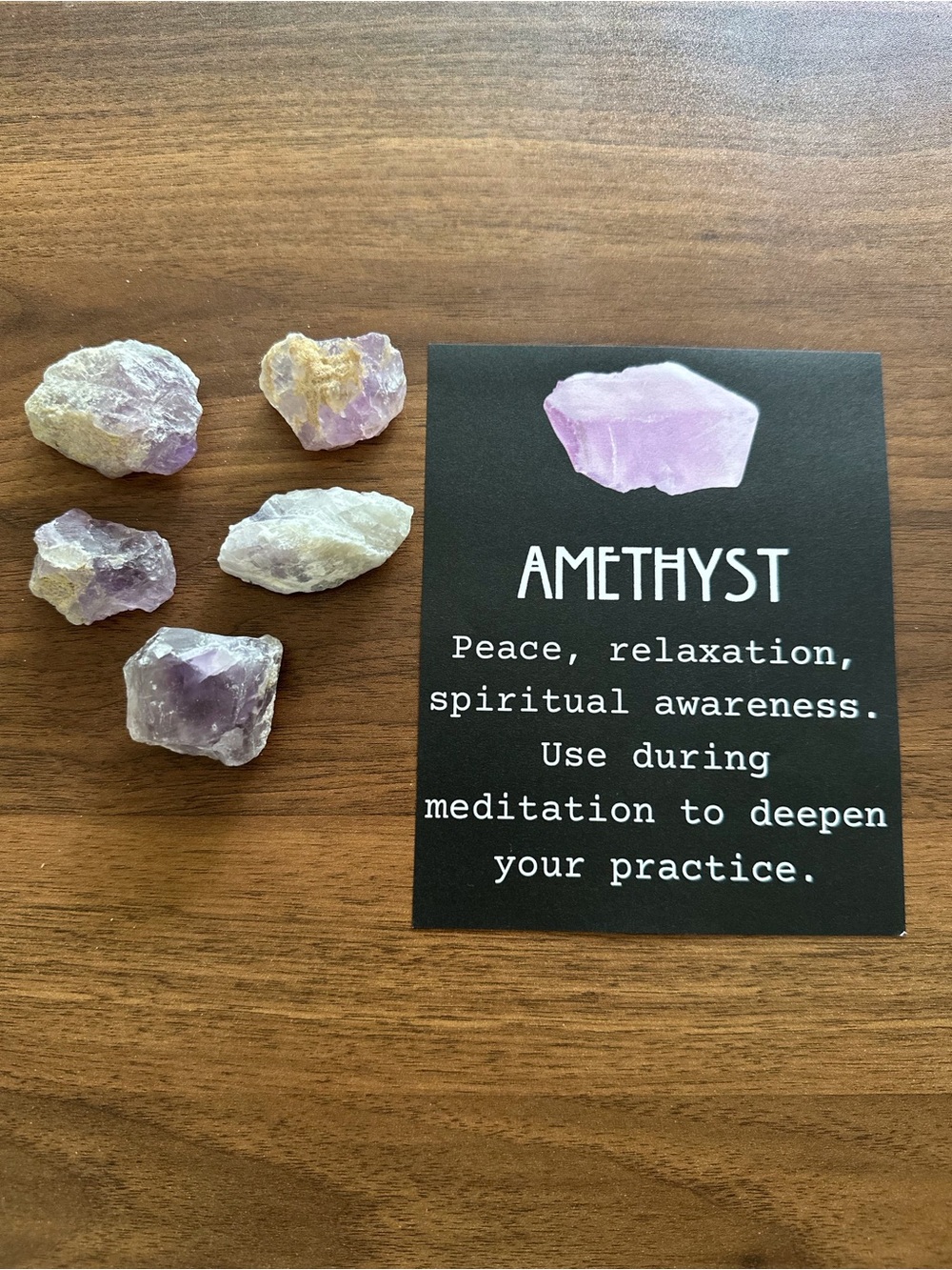 5 pcs Amethyst Crystal Set with Informational Card - Purple